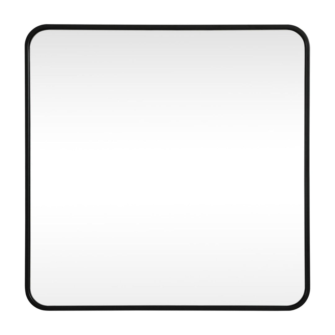 Soft Corner Metal Square Mirror in Black by Elegant