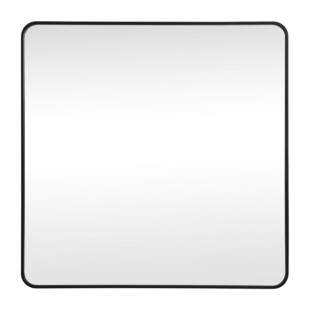 Soft Corner Metal Square Mirror in Black by Elegant