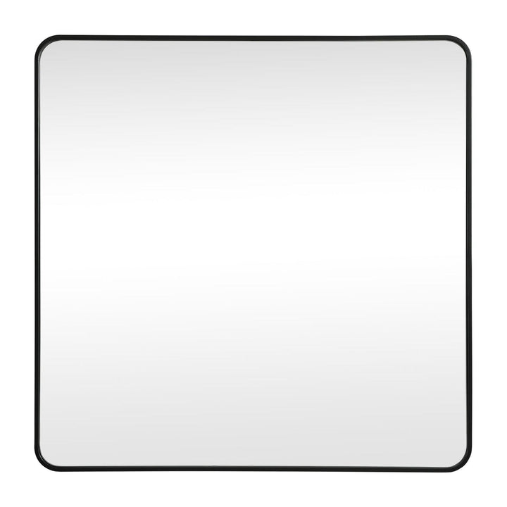 Soft Corner Metal Square Mirror in Black by Elegant