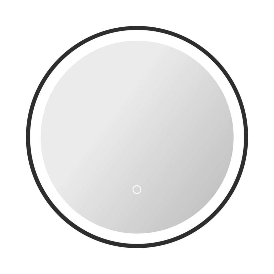 Framed LED Round Mirror in Black by Elegant