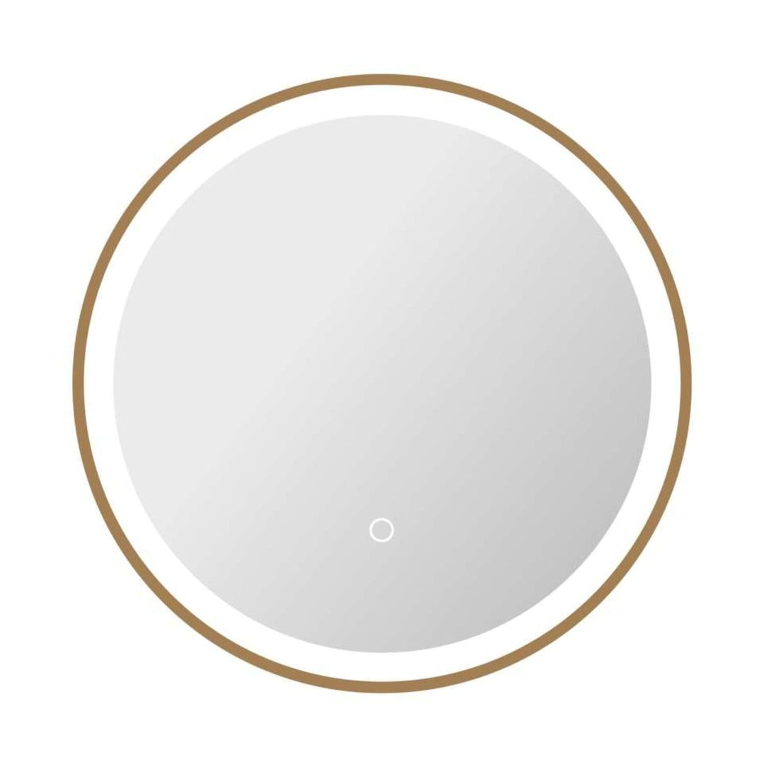 Framed LED Round Mirror in Satin Gold by Elegant