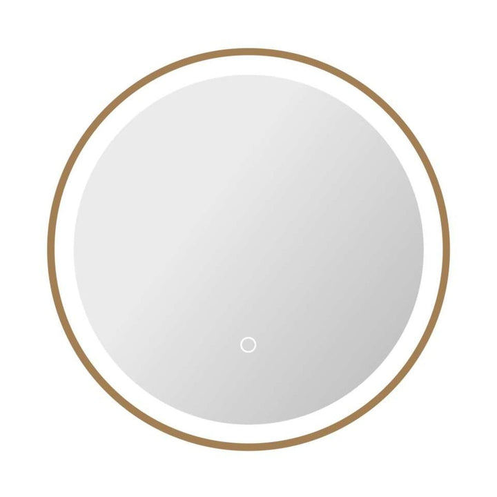 Framed LED Round Mirror in Satin Gold by Elegant