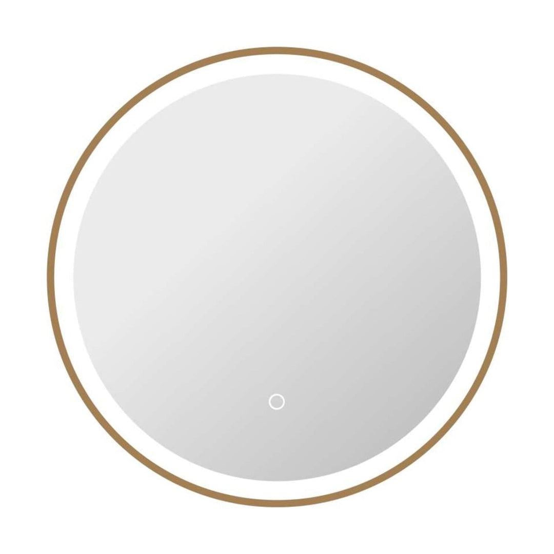 Framed LED Round Mirror in Satin Gold by Elegant