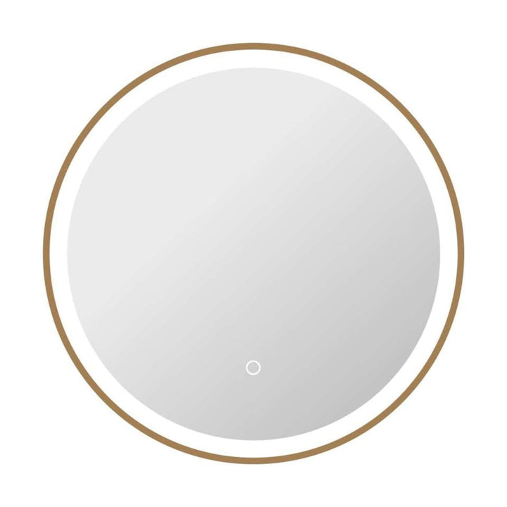 Framed LED Round Mirror in Satin Gold by Elegant