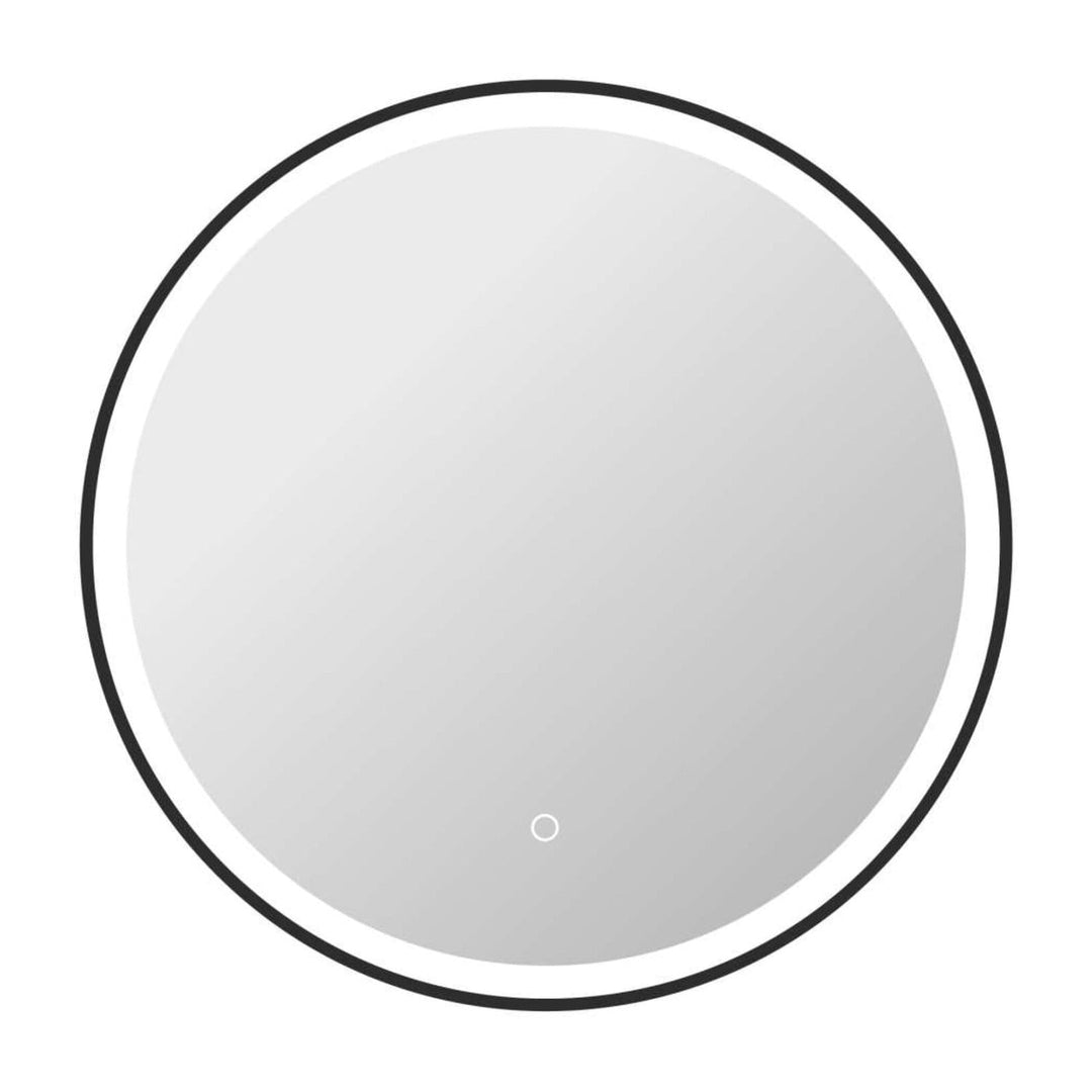 Framed LED Round Mirror in Black by Elegant