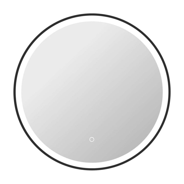 Framed LED Round Mirror in Black by Elegant