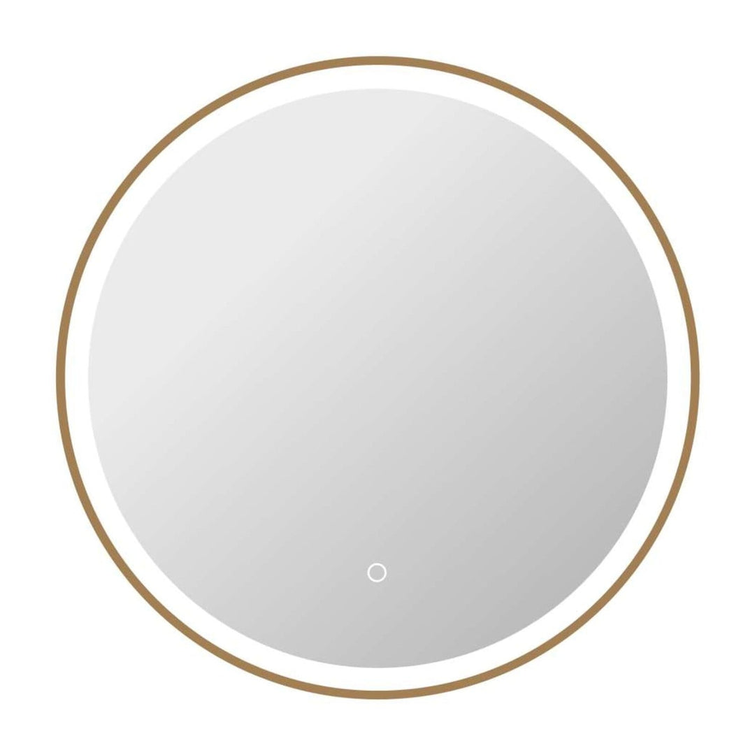 Framed LED Round Mirror in Satin Gold by Elegant