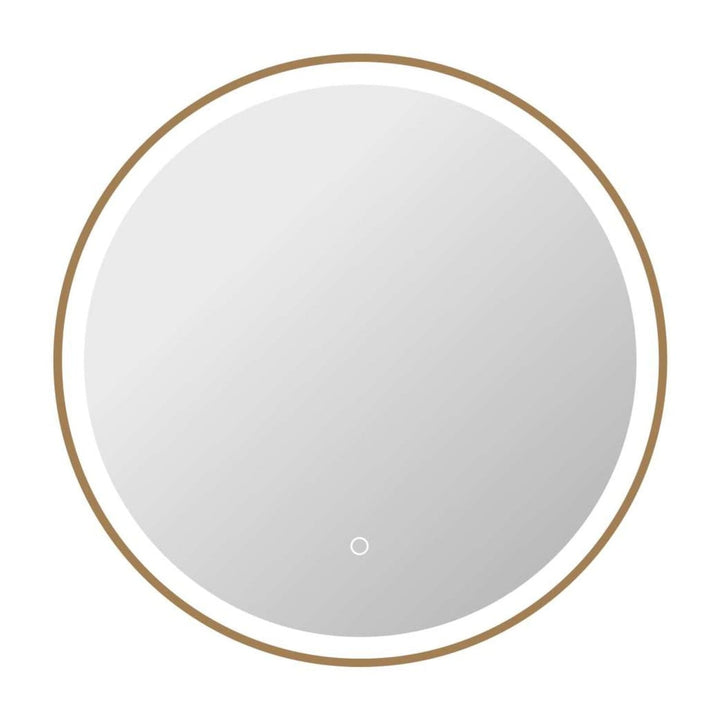 Framed LED Round Mirror in Satin Gold by Elegant
