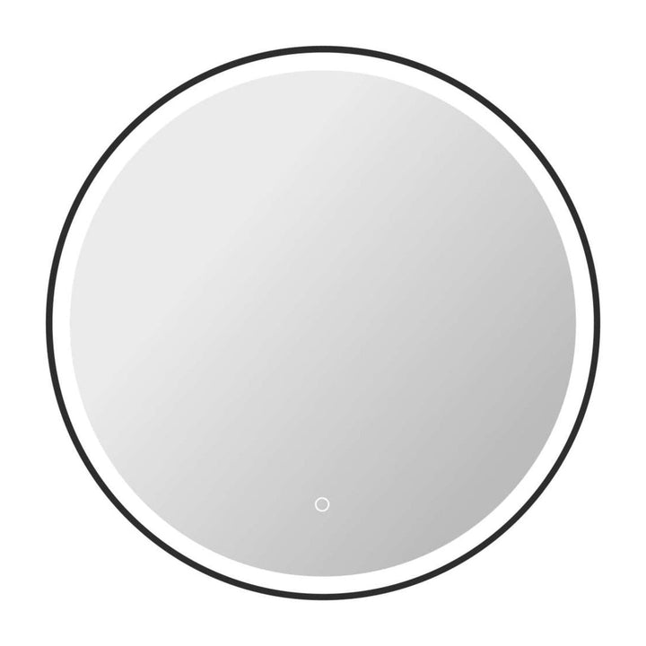 Framed LED Round Mirror in Black by Elegant