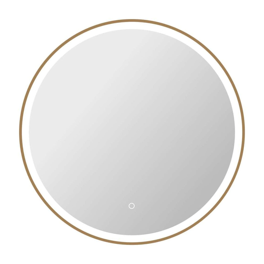 Framed LED Round Mirror in Satin Gold by Elegant