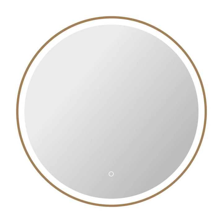 Framed LED Round Mirror in Satin Gold by Elegant