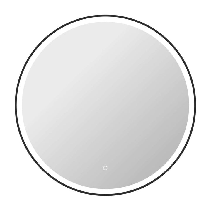 Framed LED Round Mirror in Black by Elegant