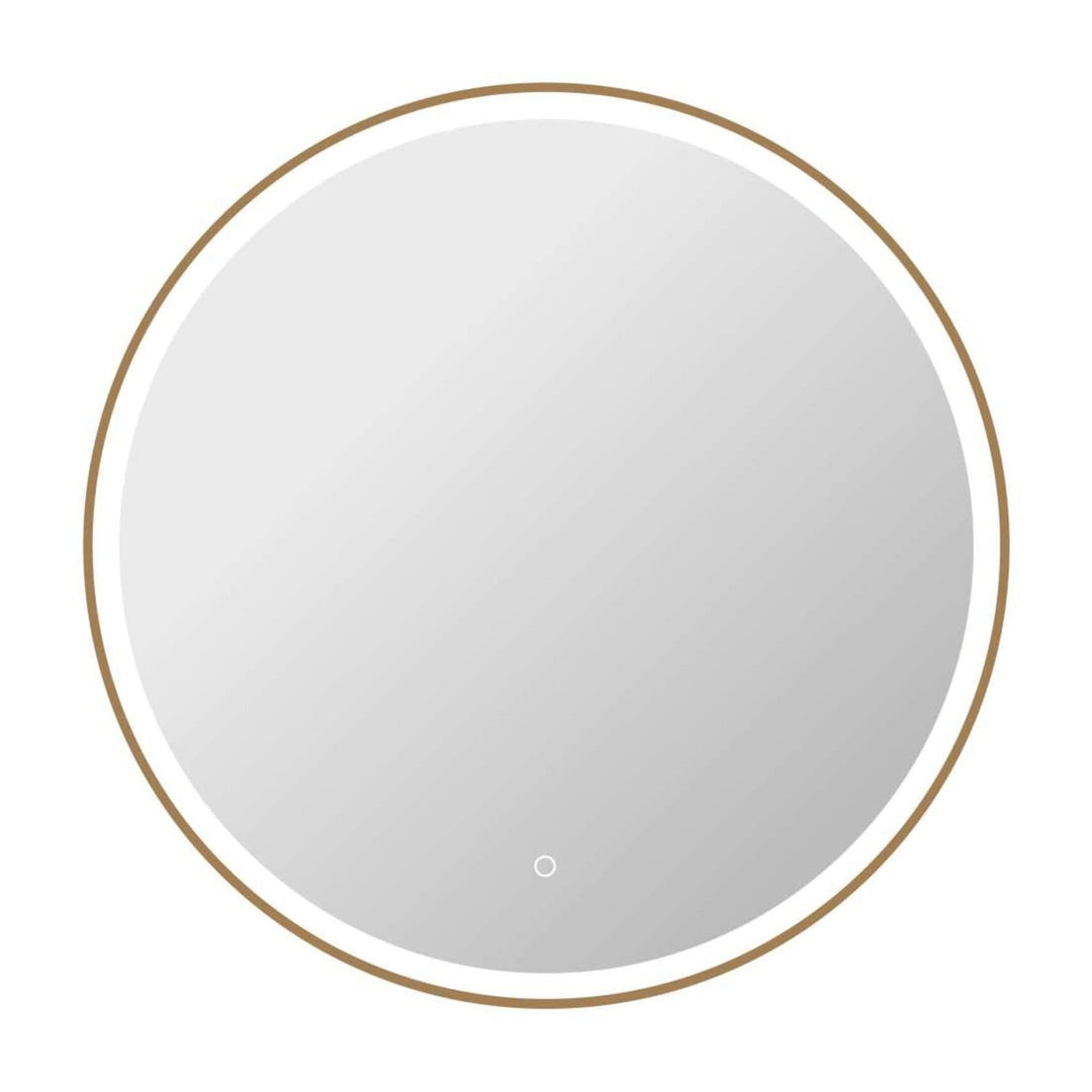 Framed LED Round Mirror in Satin Gold by Elegant