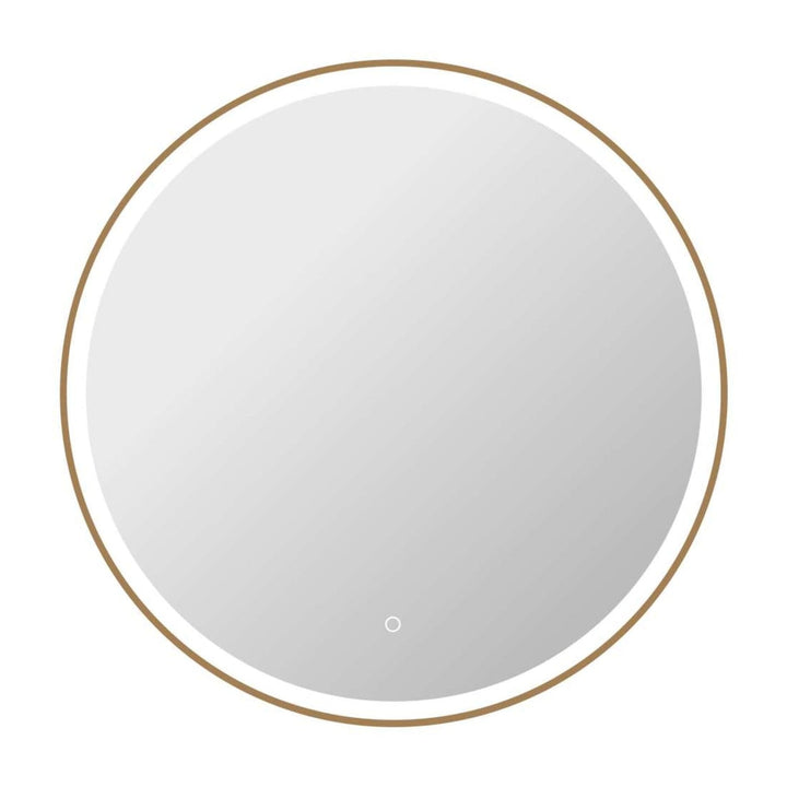 Framed LED Round Mirror in Satin Gold by Elegant