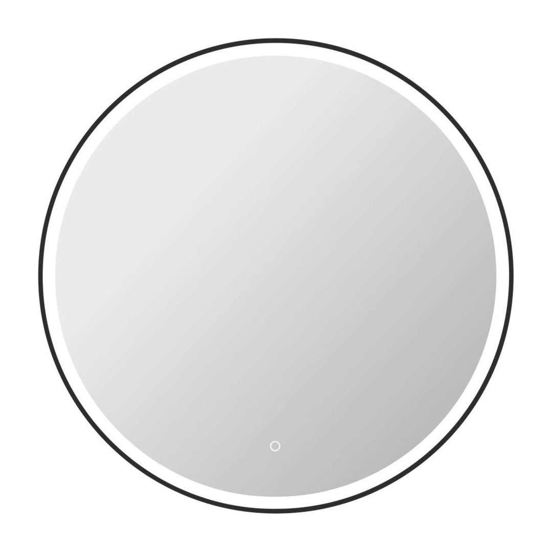 Framed LED Round Mirror in Black by Elegant