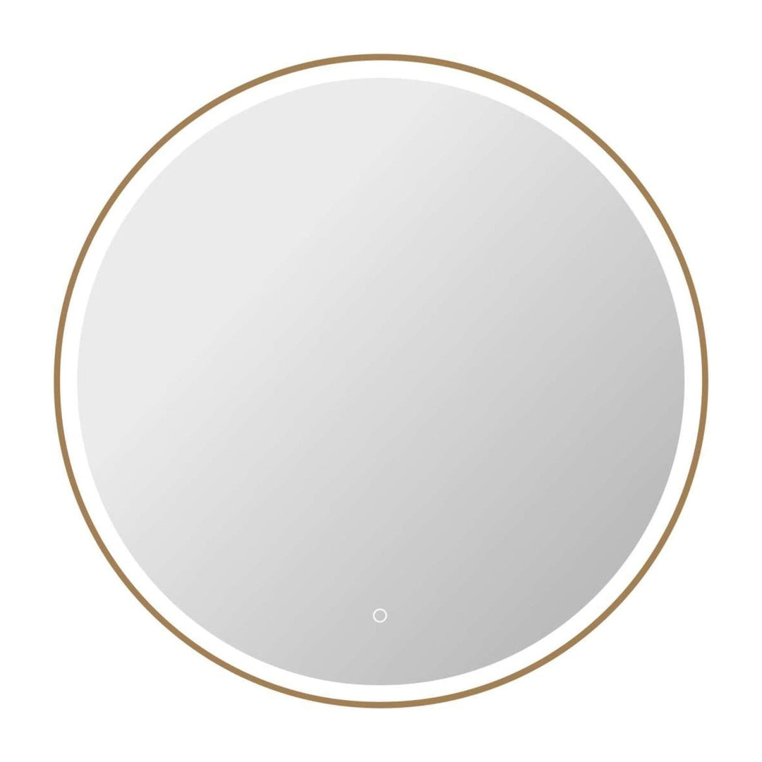 Framed LED Round Mirror in Satin Gold by Elegant