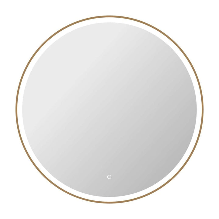 Framed LED Round Mirror in Satin Gold by Elegant