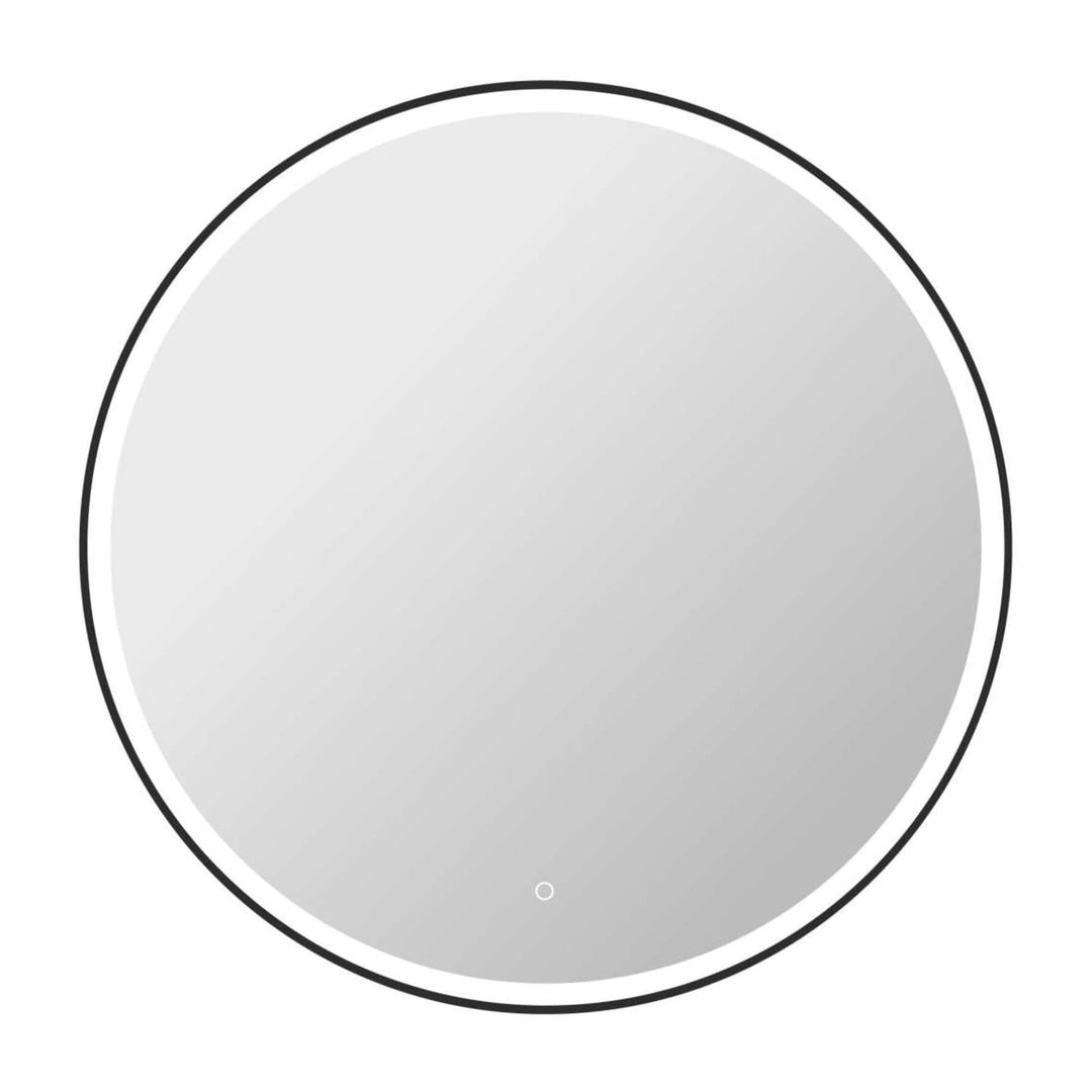Framed LED Round Mirror in Black by Elegant
