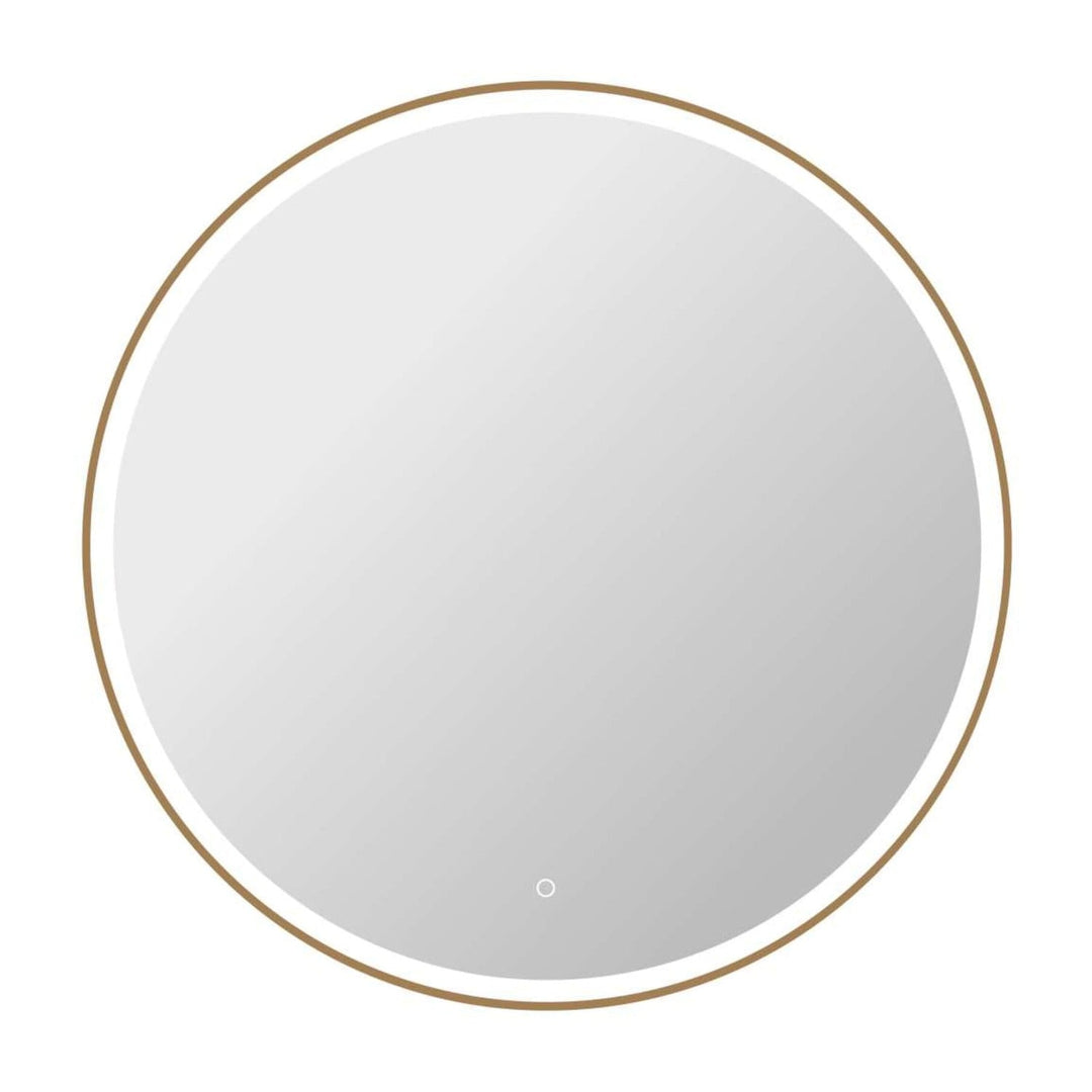 Framed LED Round Mirror in Satin Gold by Elegant