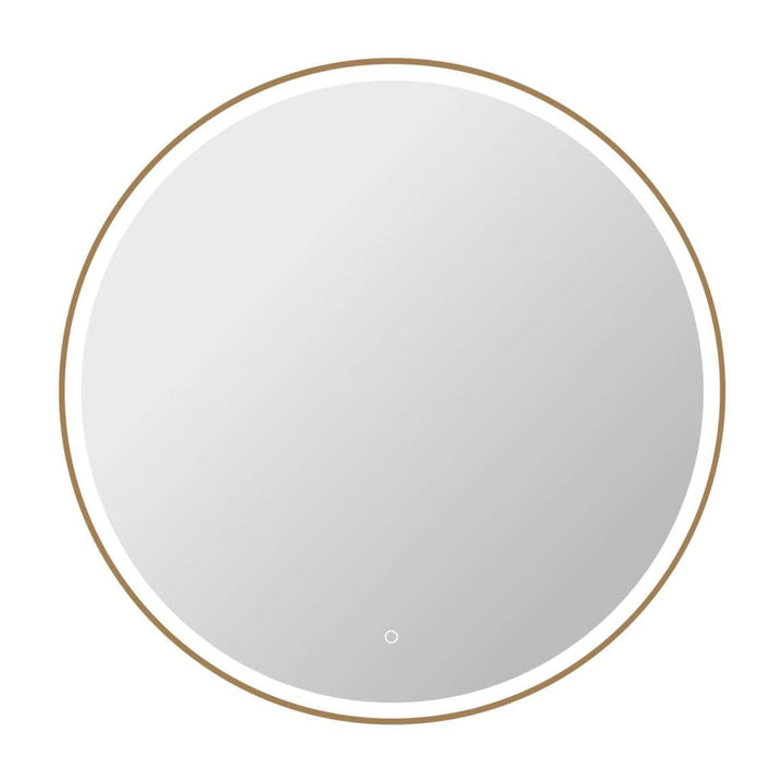 Framed LED Round Mirror in Satin Gold by Elegant