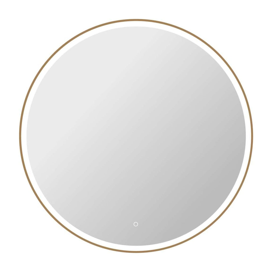 Framed LED Round Mirror in Satin Gold by Elegant