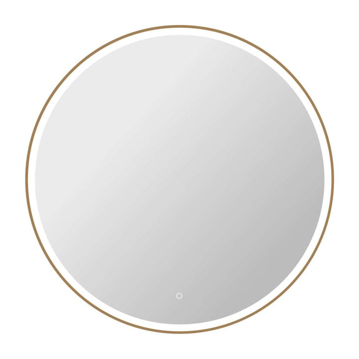 Framed LED Round Mirror in Satin Gold by Elegant