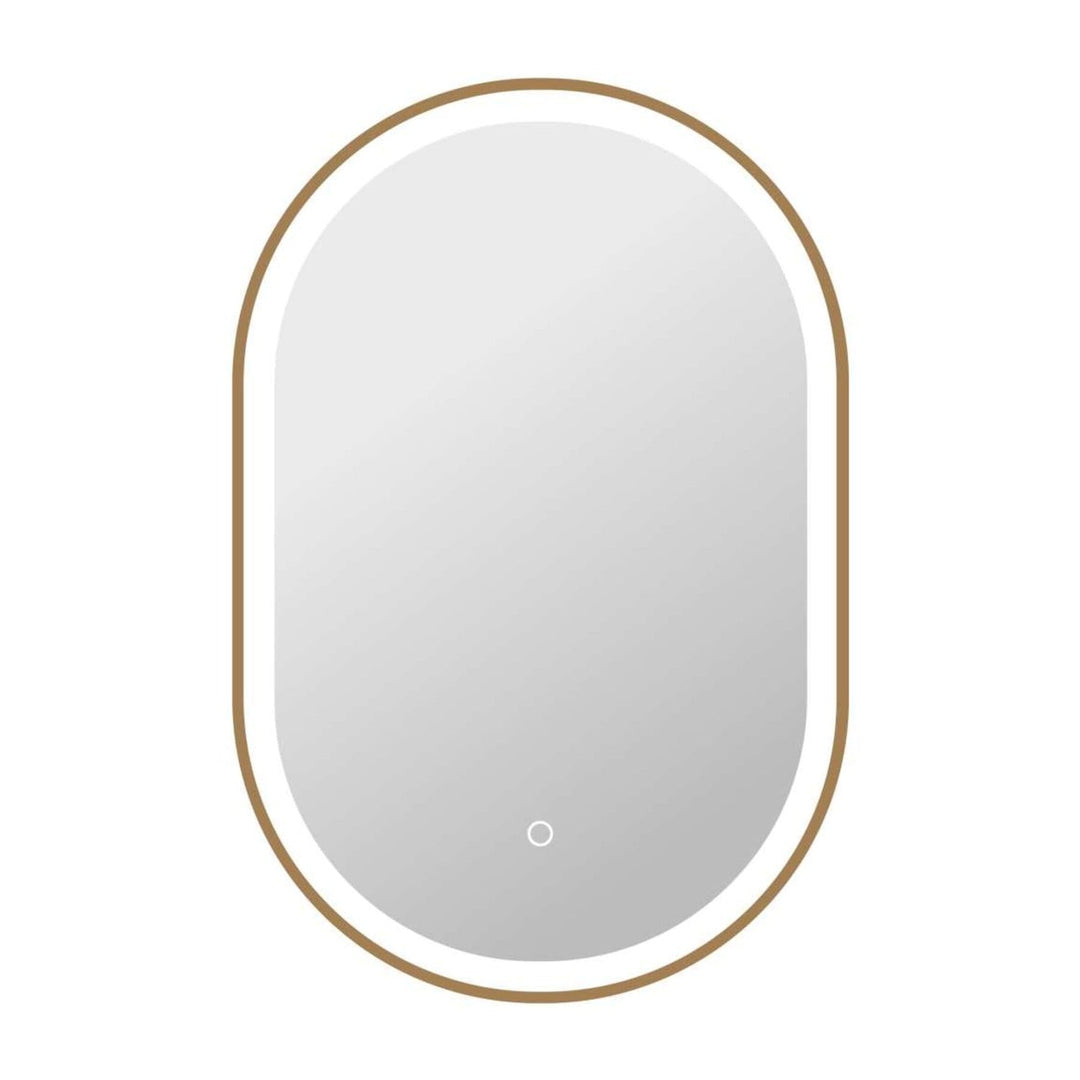 Framed LED Oval Mirror in Satin Gold by Elegant