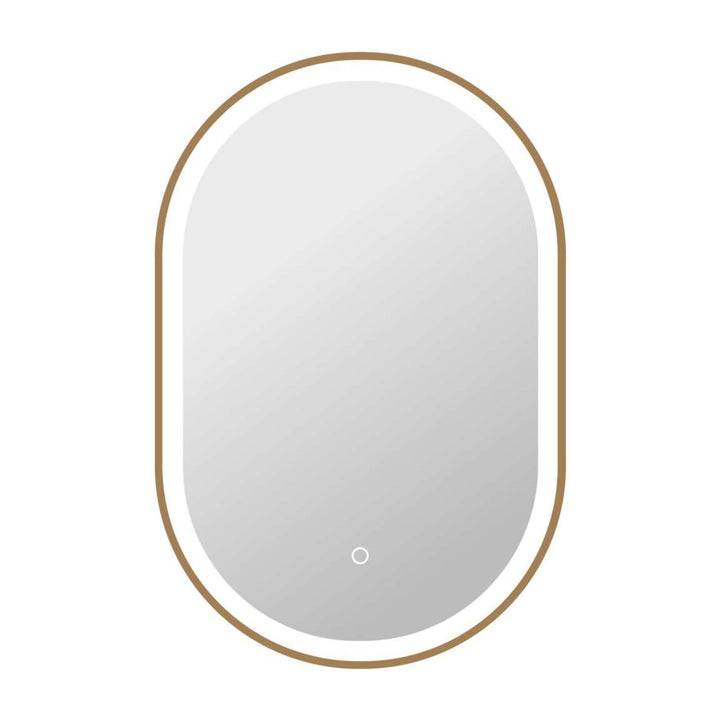 Framed LED Oval Mirror in Satin Gold by Elegant