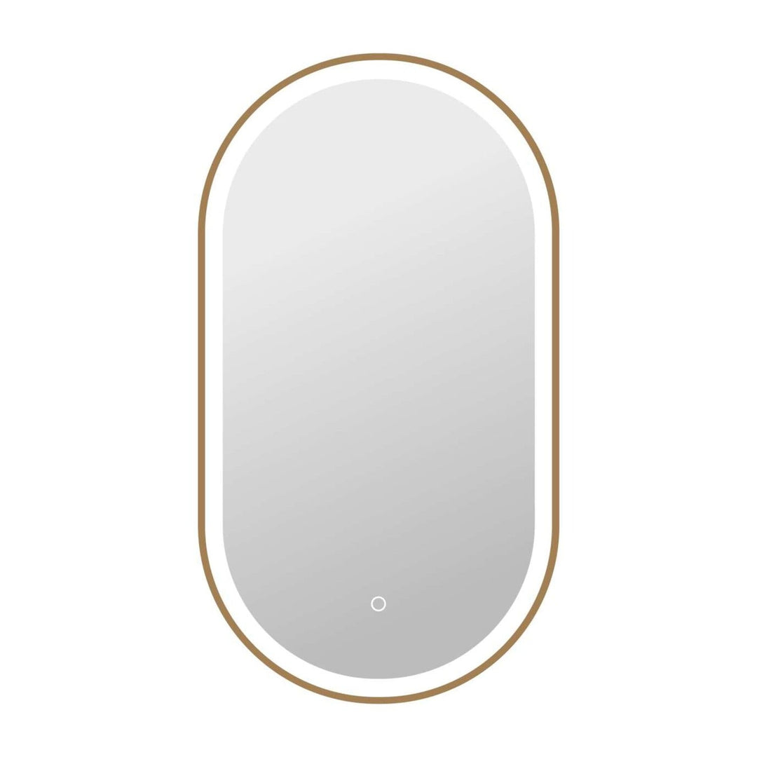 Framed LED Oval Mirror in Satin Gold by Elegant