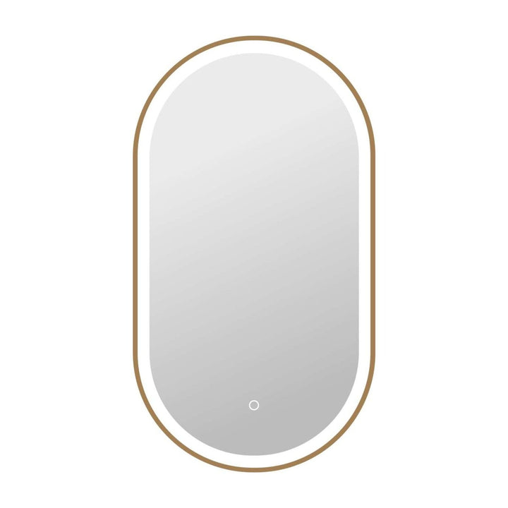 Framed LED Oval Mirror in Satin Gold by Elegant