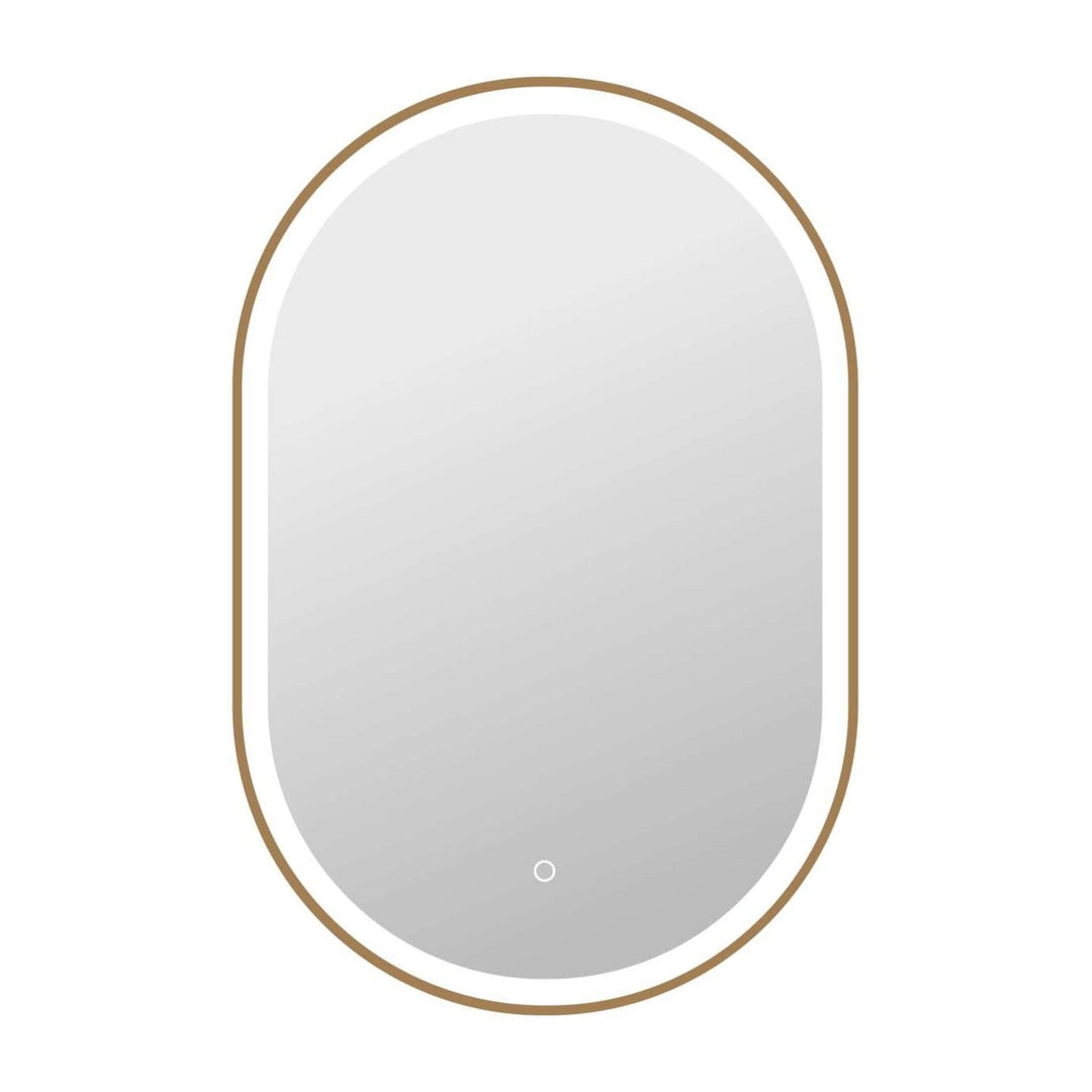 Framed LED Oval Mirror in Satin Gold by Elegant