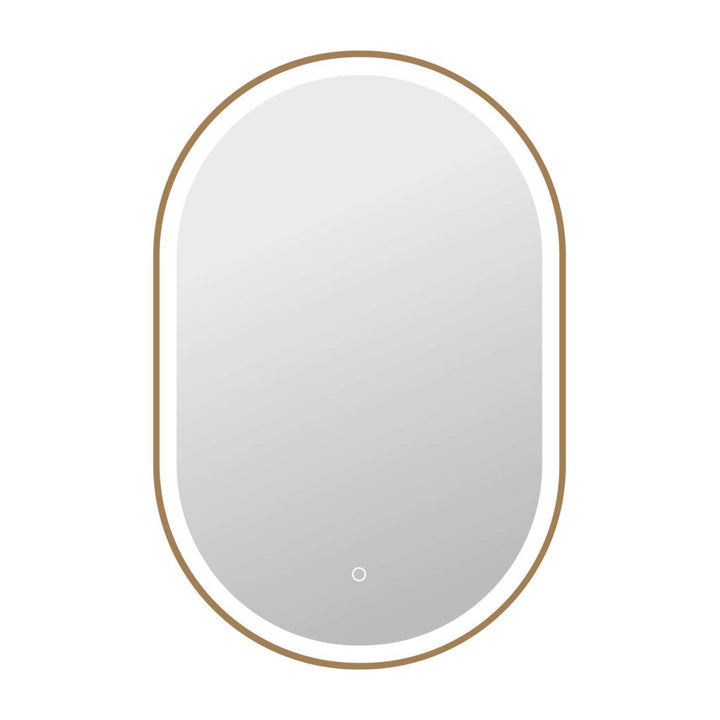 Framed LED Oval Mirror in Satin Gold by Elegant