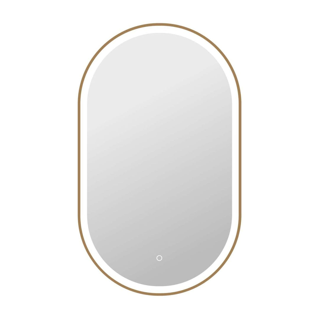 Framed LED Oval Mirror in Satin Gold by Elegant