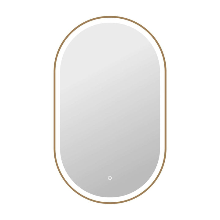 Framed LED Oval Mirror in Satin Gold by Elegant
