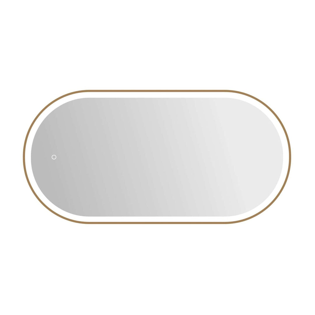 Framed LED Oval Mirror in Satin Gold by Elegant
