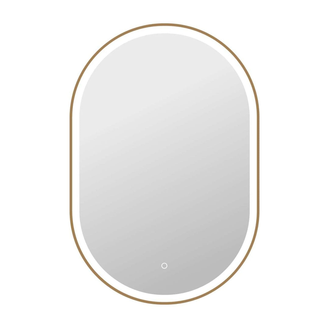 Framed LED Oval Mirror in Satin Gold by Elegant
