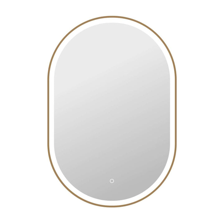 Framed LED Oval Mirror in Satin Gold by Elegant