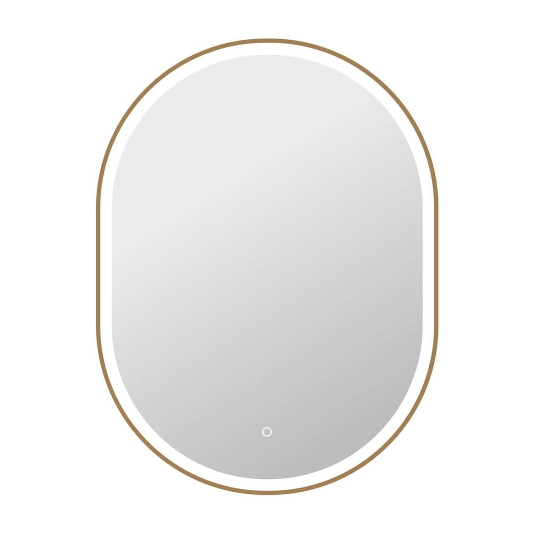 Framed LED Oval Mirror in Satin Gold by Elegant