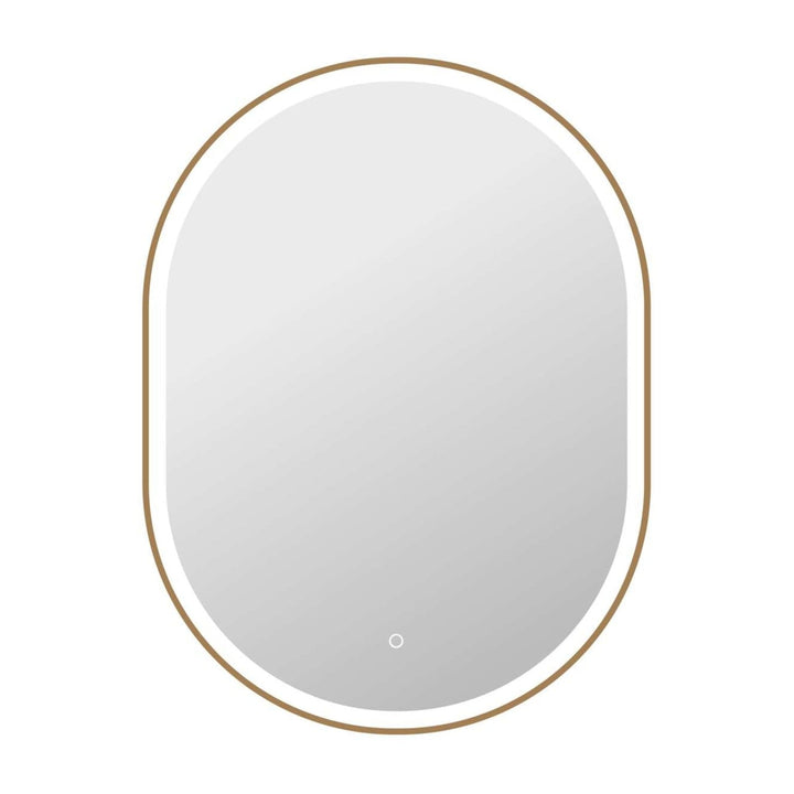 Framed LED Oval Mirror in Satin Gold by Elegant