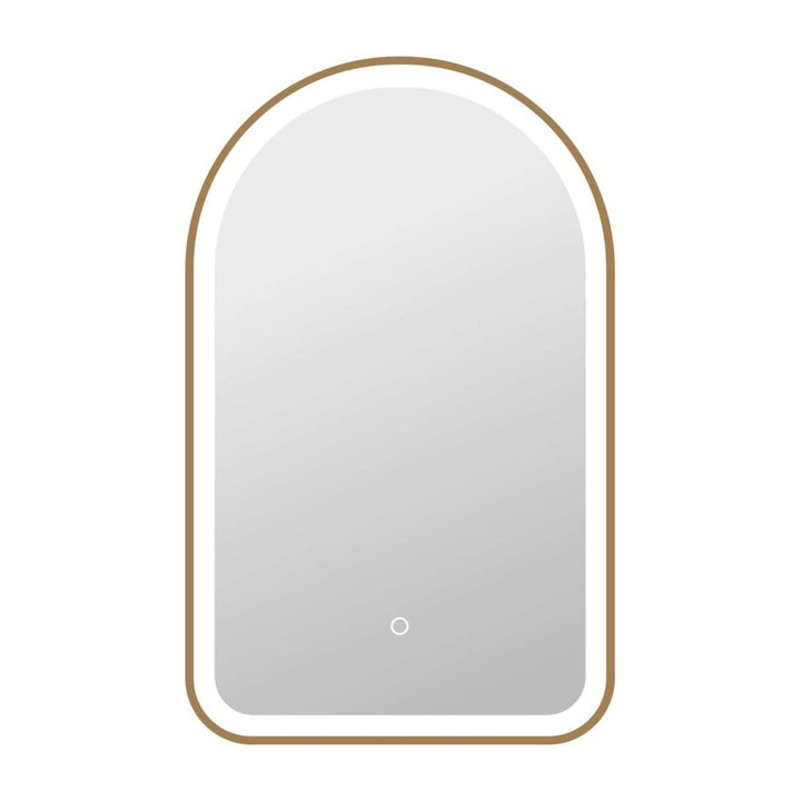 Framed LED Arch Mirror in Satin Gold by Elegant