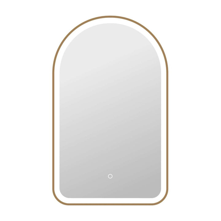 Framed LED Arch Mirror in Satin Gold by Elegant