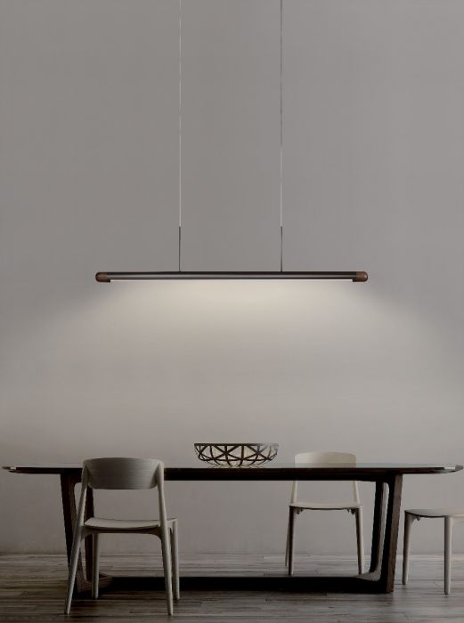 LED Satin Dark Gray Tube and Wood Frame with Acrylic Diffuser Linear Pendant