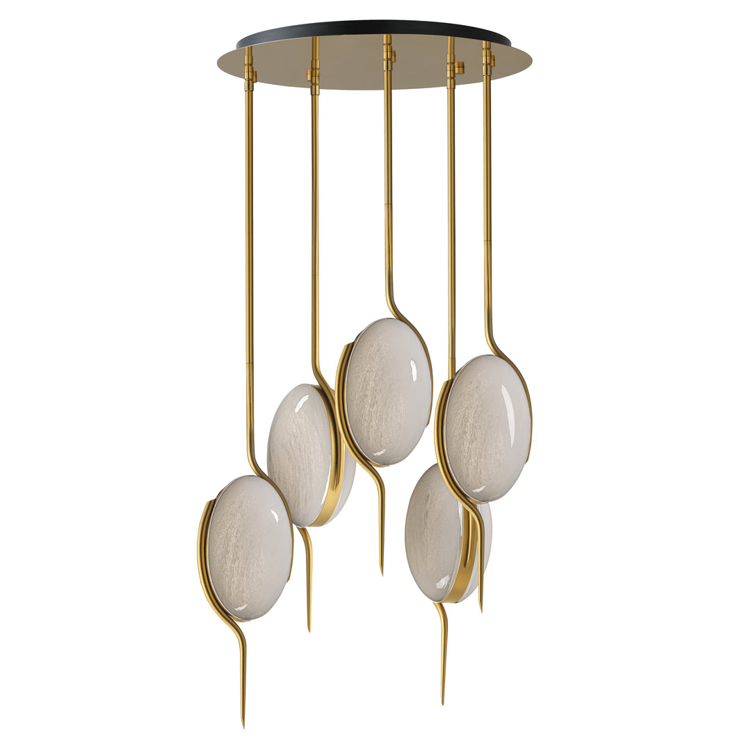 Locket 5-Light LED Pendant in Natural Aged Brass by Studio M