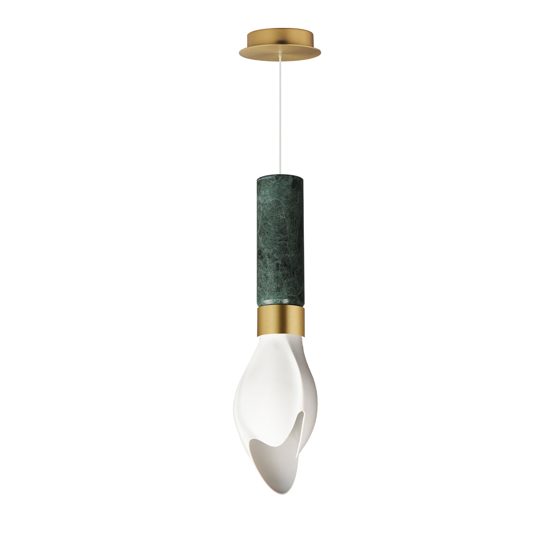 Burgeon LED Single Pendant in Verdi Alpi Marble / Natural Aged Brass by Studio M