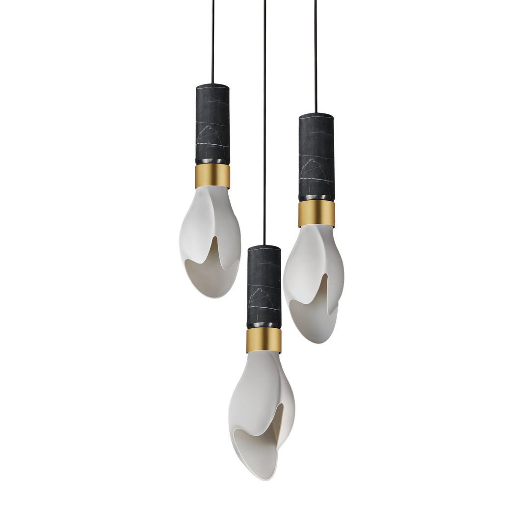 Burgeon 3-Light Pendant in Black Marble / Natural Aged Brass by Studio M