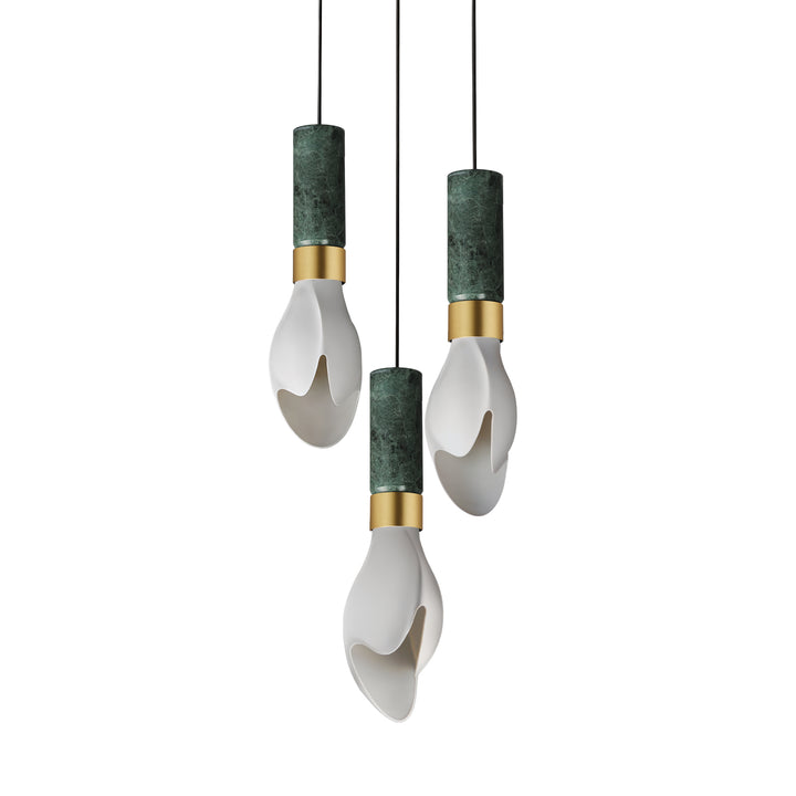 Burgeon 3-Light Pendant in Verdi Alpi Marble / Natural Aged Brass by Studio M