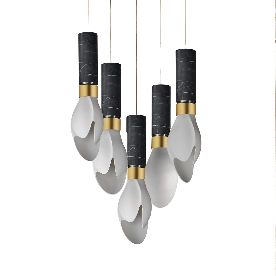 Burgeon 5-Light LED Pendant in Black Marble / Natural Aged Brass by Studio M
