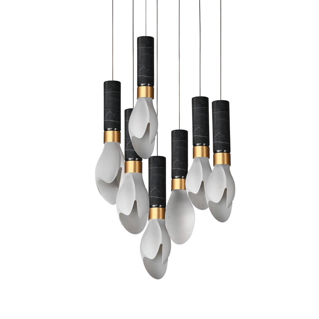 Burgeon 7-Light LED Pendant in Black Marble / Natural Aged Brass by Studio M