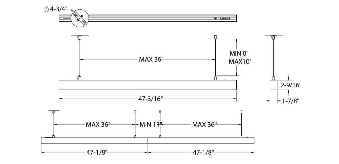 Boulevard - LED 48" Linear Pendant with Aircraft Cords