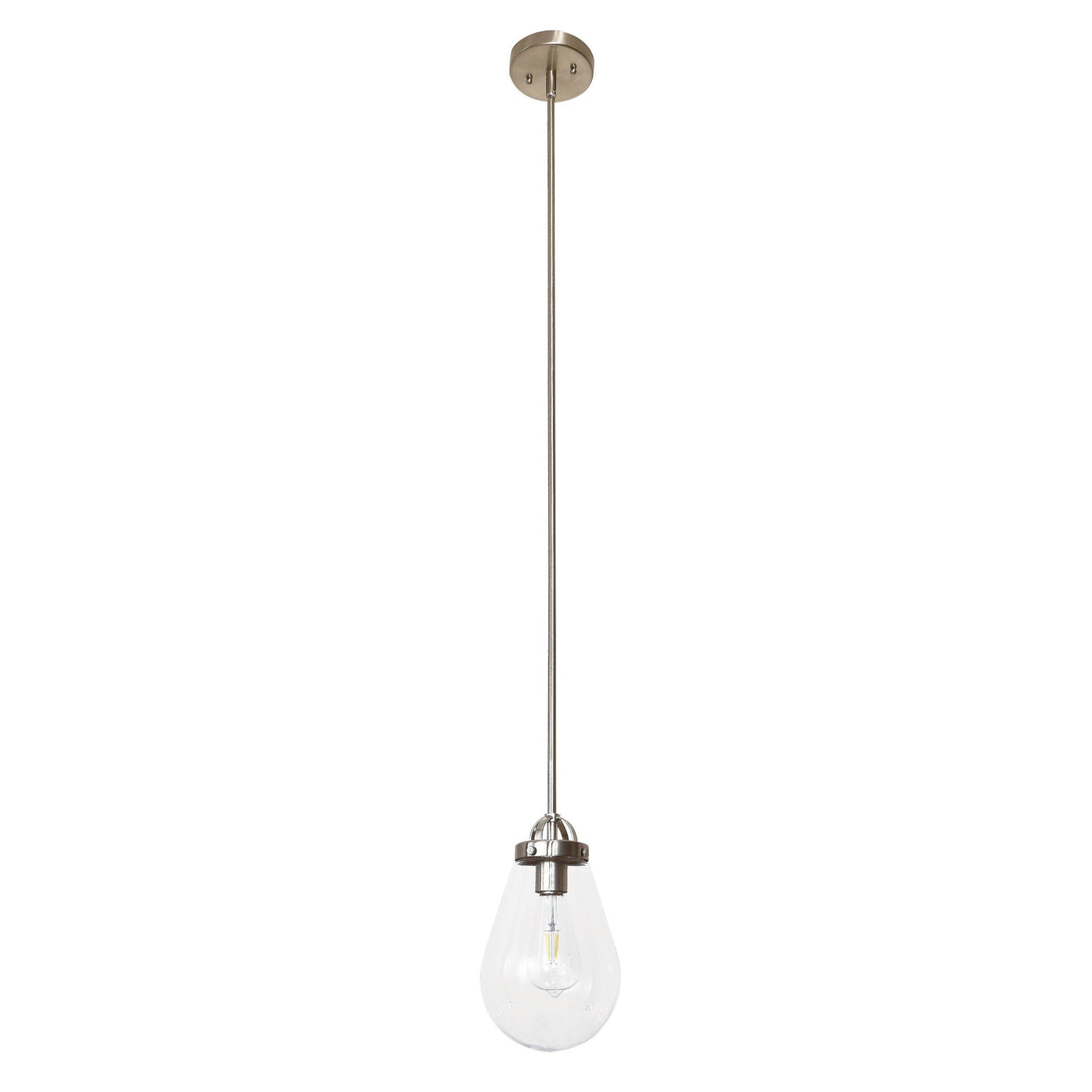 Satin Nickel with Clear Shade Single Light Pendant - LV LIGHTING